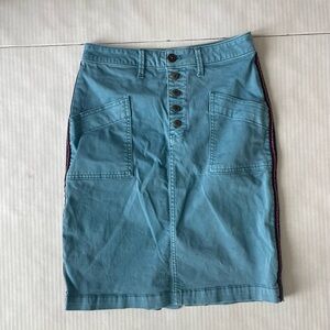 Anthropologie Pilcro Midi Pencil Stretch Skirt Petites Size 2 Sky Blue Split Hem